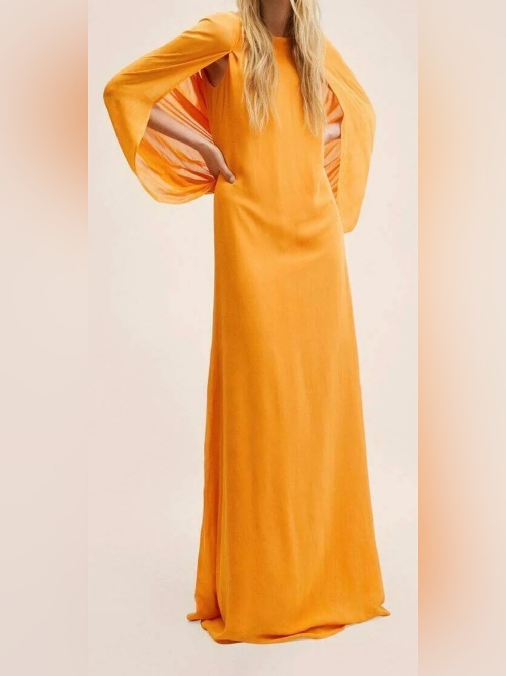 **Mango** Modest Orange Draped Capelet Gown for Weddings